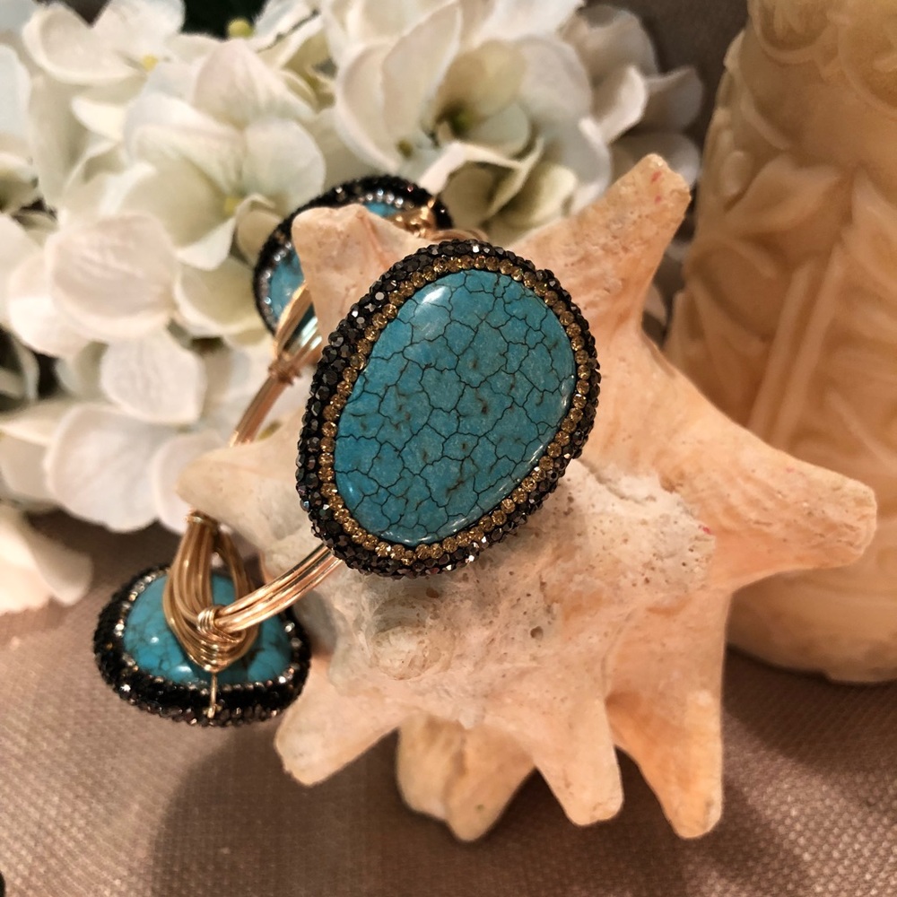 Turquoise and pave 3 station bangle